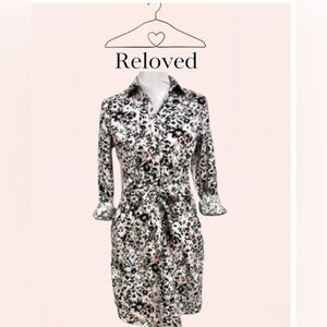 Floral Button-Front Shirt Dress - White with Black & Pink Print